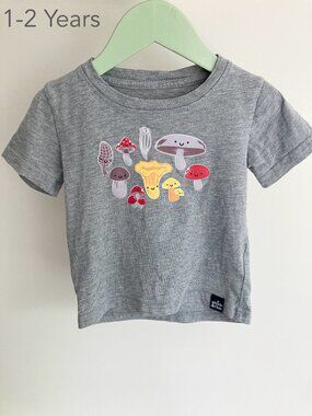 🪴5/$30 Whistle & Flute 1-2 Years Toddler Mushroom Grey T-Shirt Tee Summer Fall